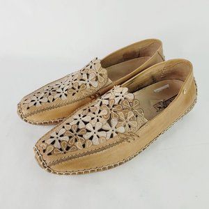 Pikolinos Jerez Tan Leather Moccasin Sz 8 Cutout Floral Loafers Perforated Shoes